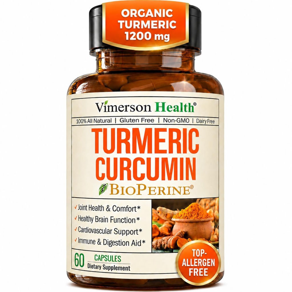Turmeric Curcumin 补充 - 1200 mg 有机Turmeric + Tummeric 提取(95% Curcuminoids)用于联合支持和消化健康 - Turmeric 补充 - 纯 Curcumin with Black Pepper - 60 Capsules