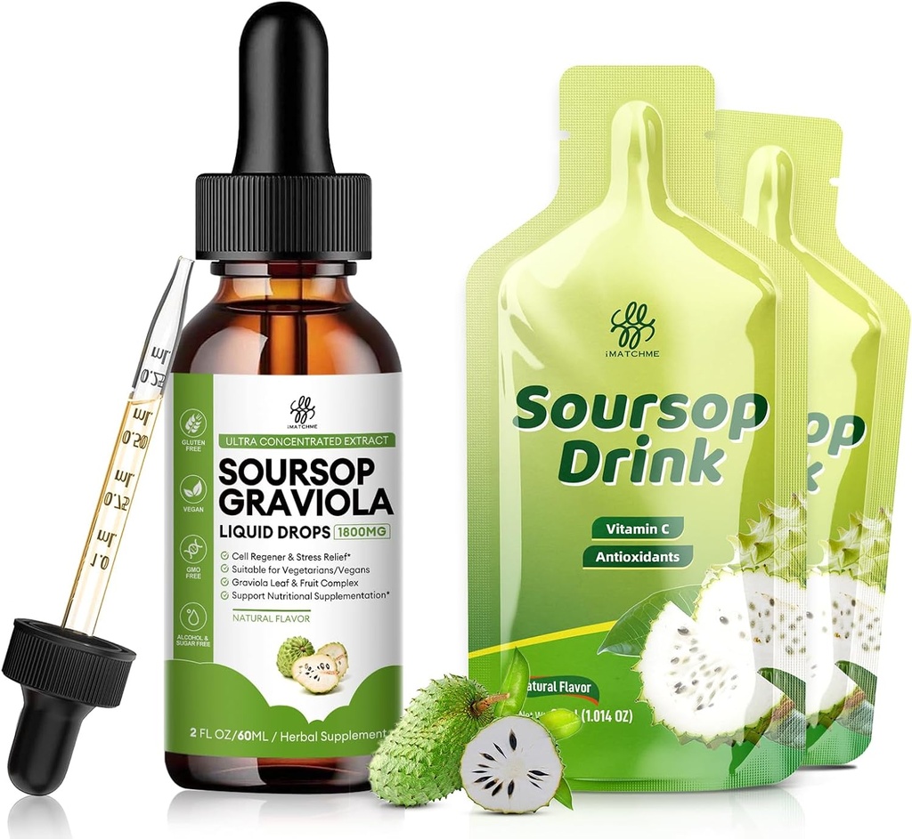 iMATCHME Soursop Graviola 液滴,用于细胞支持和再生的 Soursop 饮料, Imune Boost, 消化剂