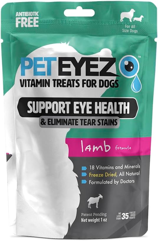 PetEyez 泪水吞噬者对狗的维生素治疗 - 支持眼部健康并减少痒液吞噬和泪水积聚 - 100%的天然狗用超级食品、抗氧化剂和营养剂治疗 - Lamb Flavor - 1oz