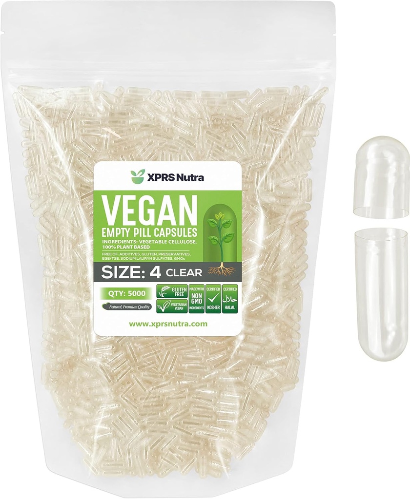 XPRS nutra 大小 4 空盖 - 5000 个小清空 Vegan 盖 - DIY 蔬菜盖 填充 - 可填充 Do- It- yourself Veggie Pill Caps 用于补充