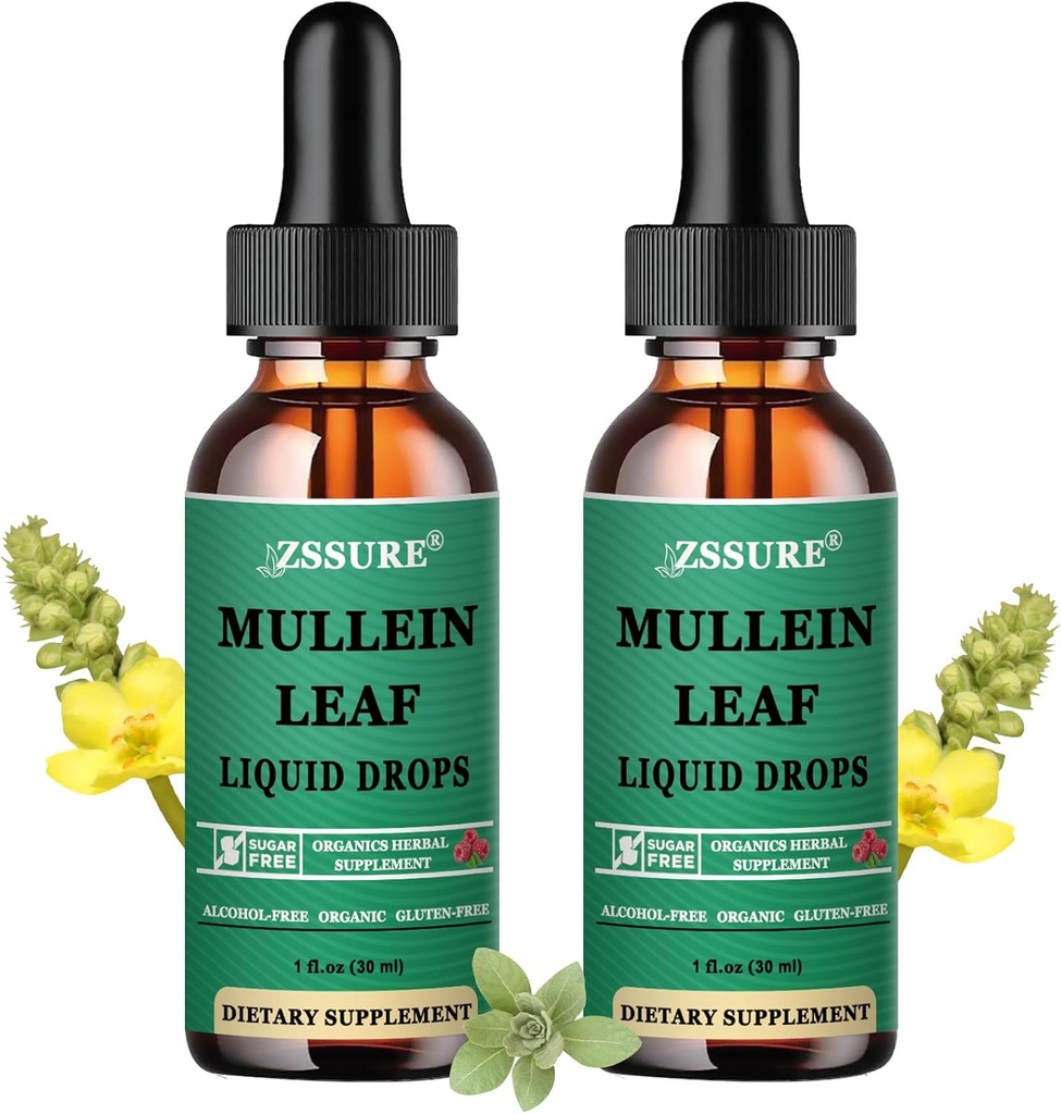 (2包) Mullein Drops for Lungs - Mullein Leaf 提取器 - 在英国制造 - 针灸支持呼吸卫生, Lung Detox, Bronchial Clease - Liquid Drops 5X 强力于 Mullein 茶, Pills