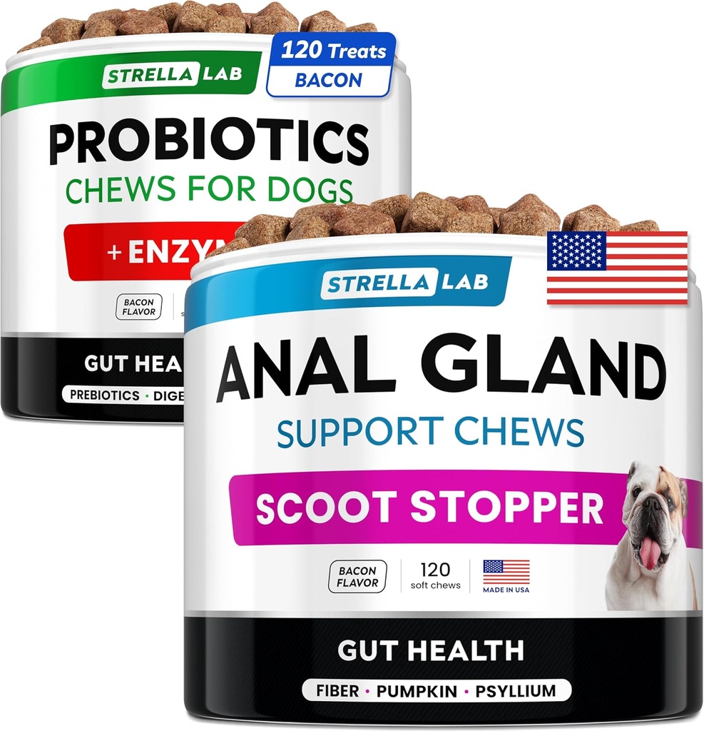Probiotics + Anal Gland Supports Dogs Bundle - 消化酶和预生素 - 过敏,腹泻,便秘和Scoot治疗 - 肉食的纤维补充剂,Gut健康与豁免 - 在美国制造