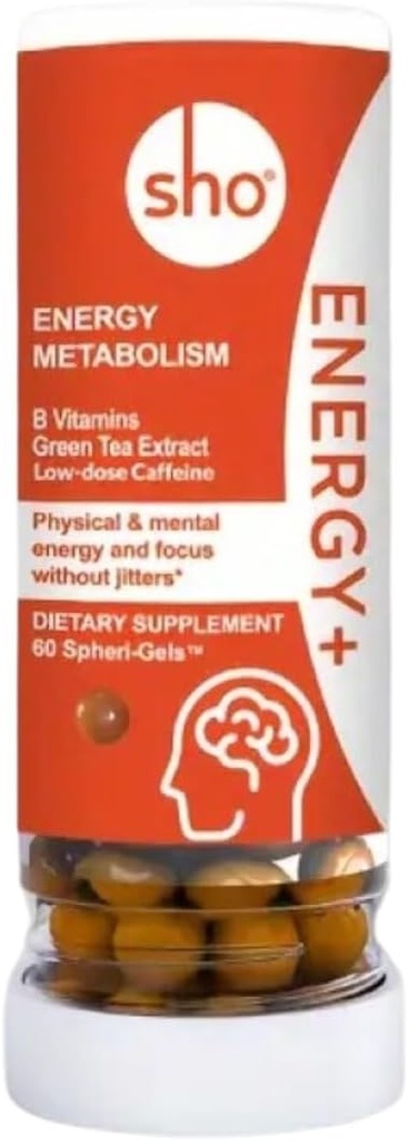 SHO Energy+ Vegan Energy & Focus Supplements 60 Pills-Matcha 提取器,甲基化B 复合维生素B 复合器,以及咖啡因自然能源促进器,供没有崩溃和Jiters的男女使用,再充瓶
