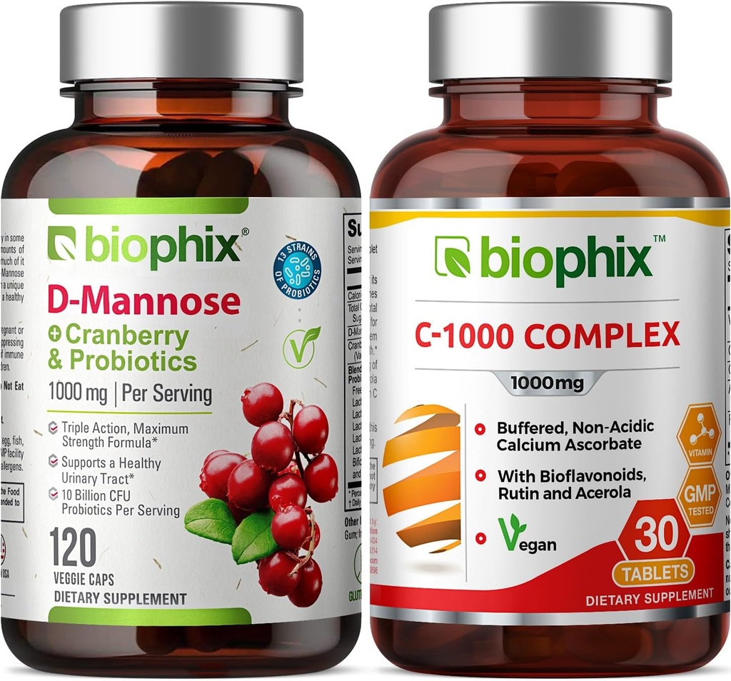 生物药剂D-Mannose Plus Cranberry Probiocts 1000 mg 120 Vcaps - 免费维生素C-1000 30 片 - 支持尿液乳汁 健康与消化井