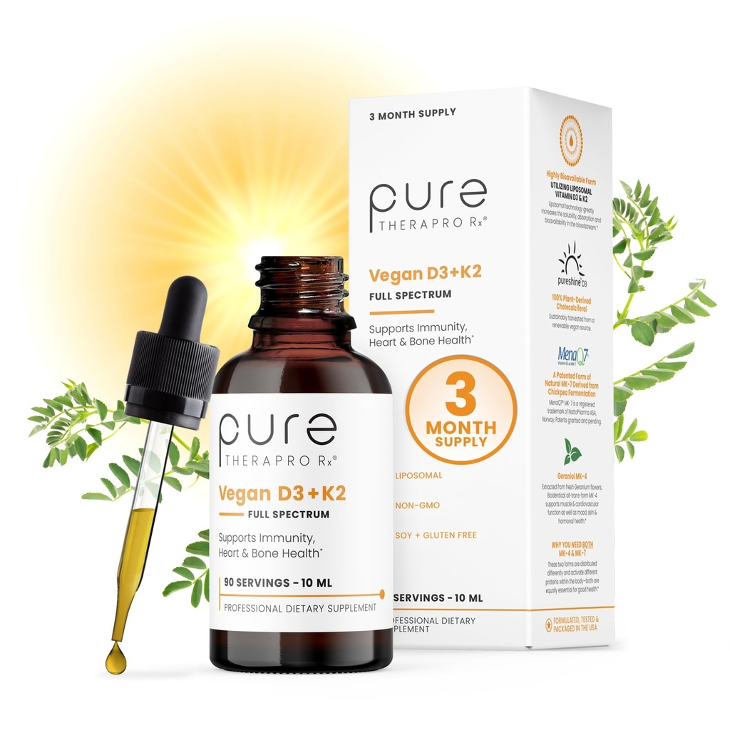 纯热尔普罗Rx Vegan D3 + K2 有机 100% Liposomal 10ml 在美国制造 → 3个月供应 → 最大吸收 维生素 D3 和 维生素 K2 男女补充剂 D3 维生素 5000 IU