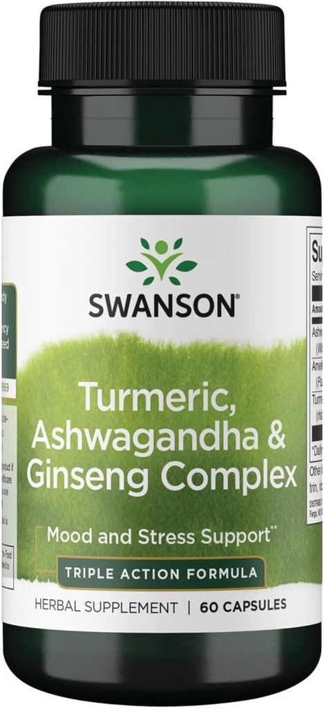 Swanson 全光谱 涡轮 Ashwagandha & Ginseng 综合体 60 顶盖