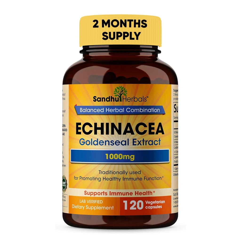 SANNDHHERBALS 桑德胡草药 Echinacea Goldenseal 1000 Mg 120 Capsules 免疫系统支持呼吸系统反应炎症反应补编