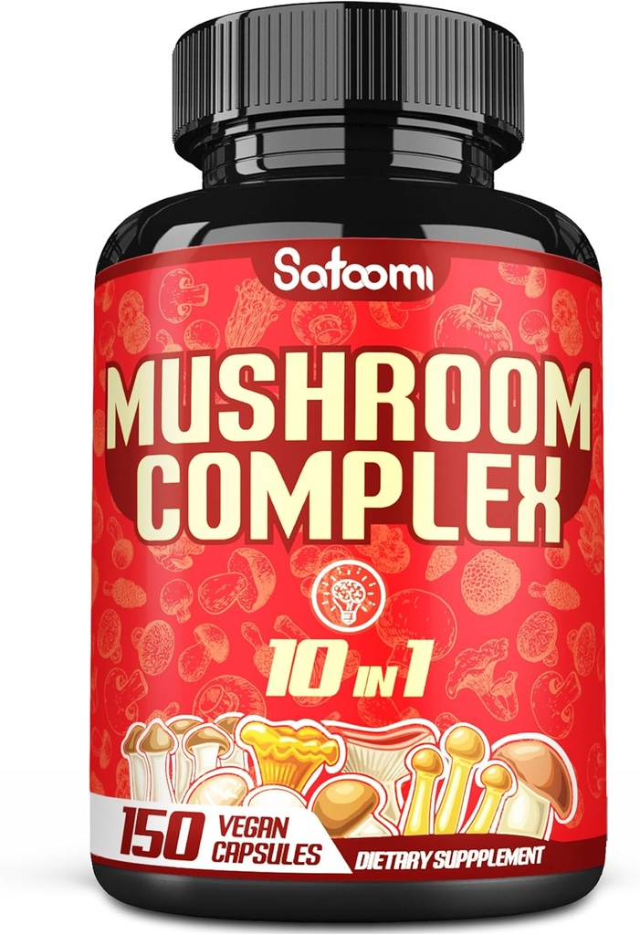 Satoomi 10in1 蘑菇综合补充剂 -- -- 5个月供应 -- -- 与Lions Mane、Cordyceps、Reishi、Chaga、Maitake、Shitake等混合 -- -- 大脑支持 -- -- 150卡普勒