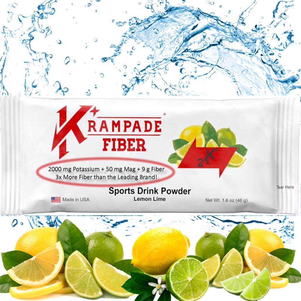 Krampade Fiber 2K 高溶性纤维 高钾 镁 补充饮料 粉末混合剂 - 2X More Fiber QX 减压挤压剂 |(Lemon Lime,19 Service Bulk Pouch)