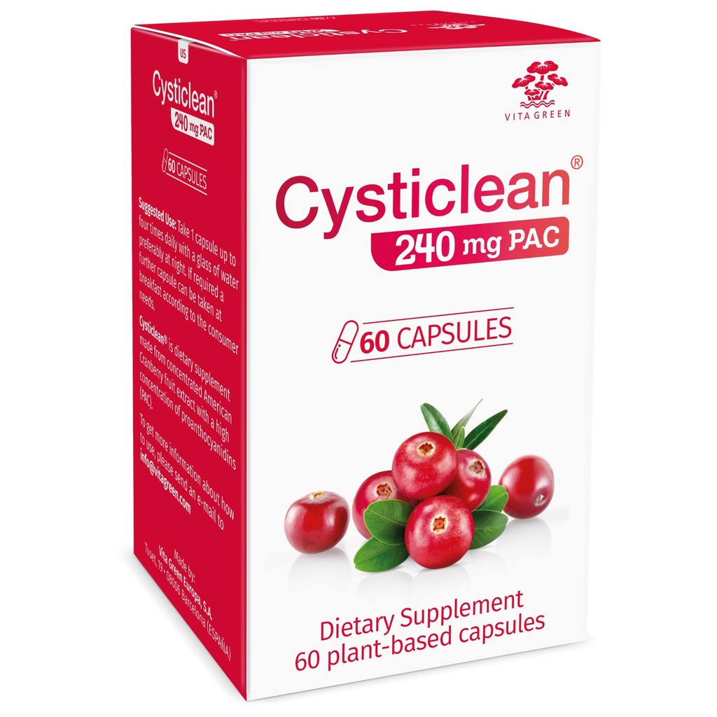 Cysticlean Cranberry PAC 补充 – 240 mg PAC,无糖 – Urinary Tract Information 支持 – Cystitution 和 Interstition Cystition 的最有效的 Cranberry 药丸