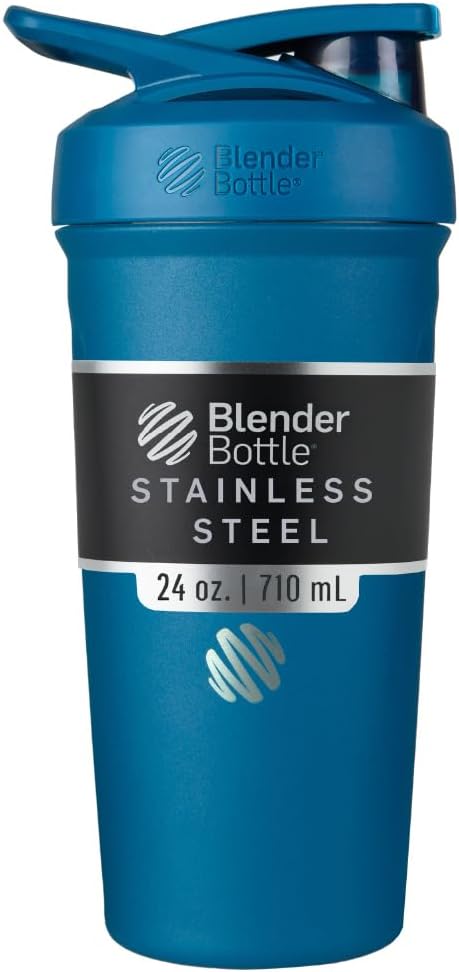 BlenderBottle Strada Shaker Cup 绝缘无色钢水瓶 配电威斯克 24 Ounce 蓝色
