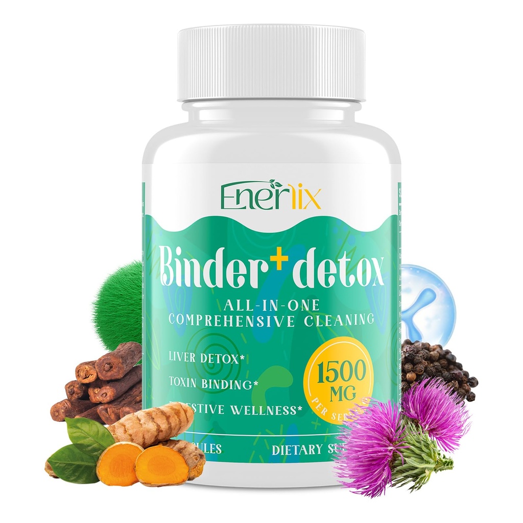 15-in-1 Detox Binder, 活化炭, Zeolite & Bentonite Clay, Chlorella, 1500 MG Detox 增殖剂, Liver Gut 消化剂 Detox Cleanse, 90 Vegan Capsules