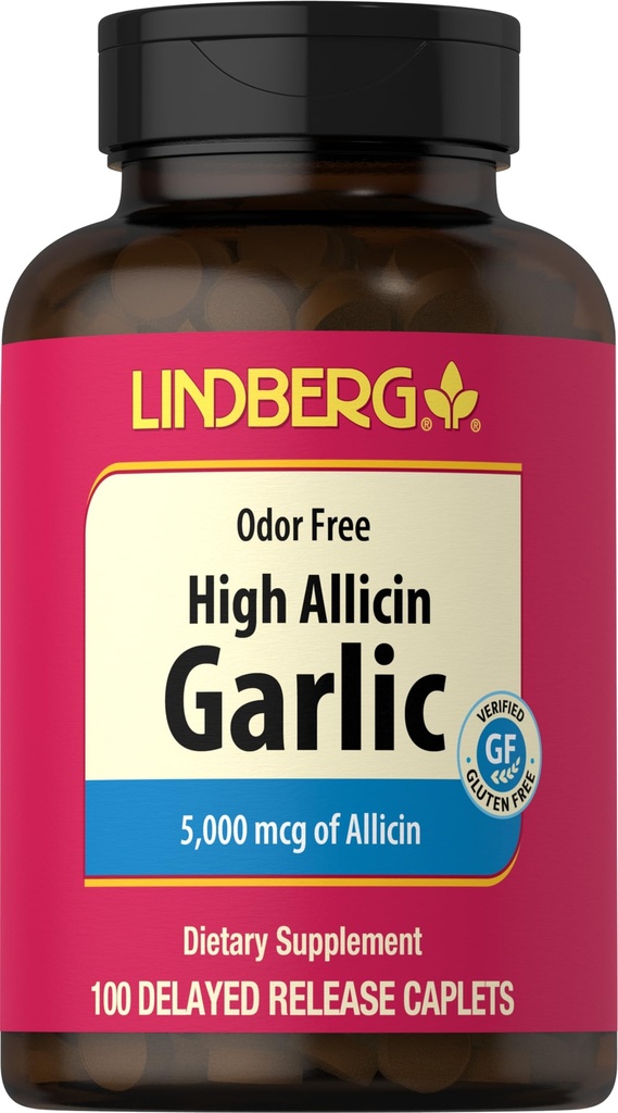 Lindberg Garlic 补充药丸 | 500 mg | 100 caplets | | 与 high Allicin (5000 mcg) | Allium Sativum excert | | 非 GMO, Gluten Free