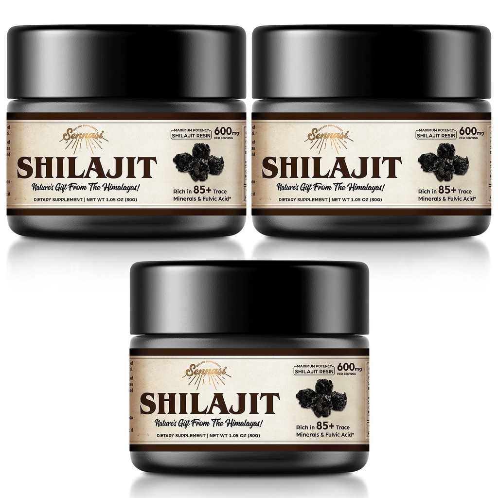 Shilajit纯喜马拉雅有机物ShilajitResin - 600mg 最大概率天然有机物ShilajitResin 含有85+痕量矿物和富尔维酸的能源,免疫支持,30克(3包)