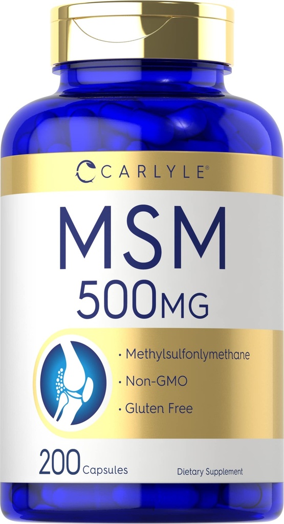 Carlyle MSM 补充 Capsules | 500mg | 200 Counter | Non-GMO & Gluten 自由公式 | 甲基磺酰甲烷
