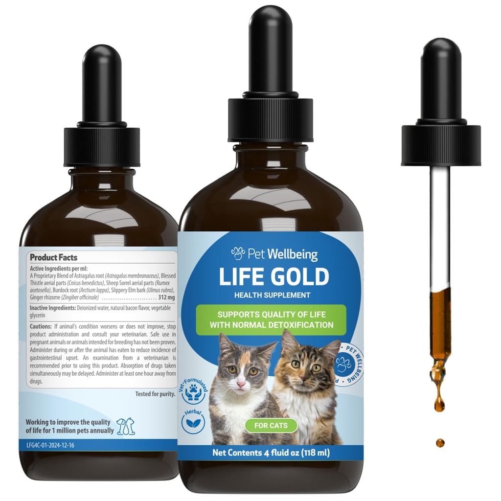 Petwelling Life Gold for Cats - 支持解毒,免疫系统健康,抗氧化剂 - Vet-Formated Herbal 补充剂 - 4 oz (118毫升)