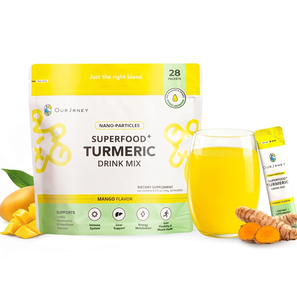 Nano Turmeric Curcumin 饮料粉,健康与豁免金汁,无Turmeric味,添加到平滑/水上每日早间常规-35X 吸收-芒果弗拉沃尔-联合支持补编