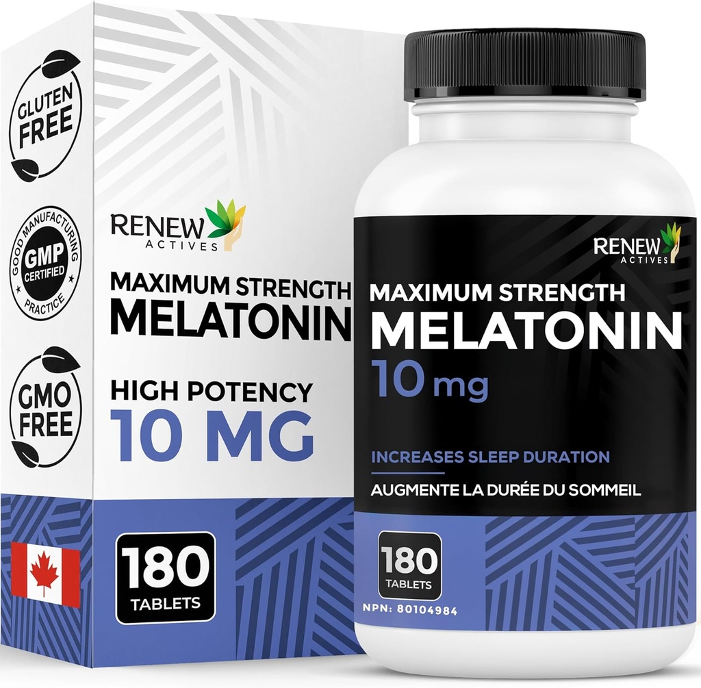 更新每次服役的Melatonin 10 mg – 促进更深、更长和理想的睡眠管理, Jet Lag  & 重置你的睡眠周期 - 加拿大制造的180块