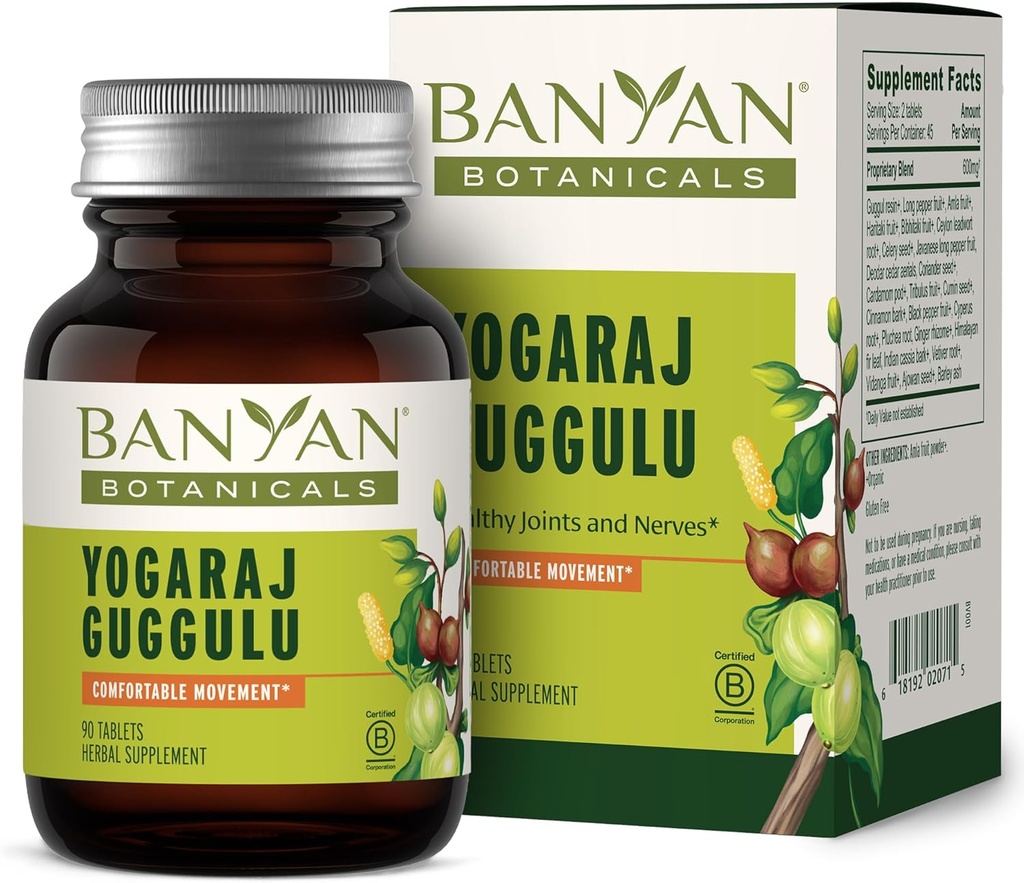 Banyan Botanics Yogaraj Gugulu – 支持骨骼和神经肌肉系统的有机联合支持补编 ­­– Ayurvedic Blend * – 90 板块 – 非GMO,可持续源代码, Vegan
