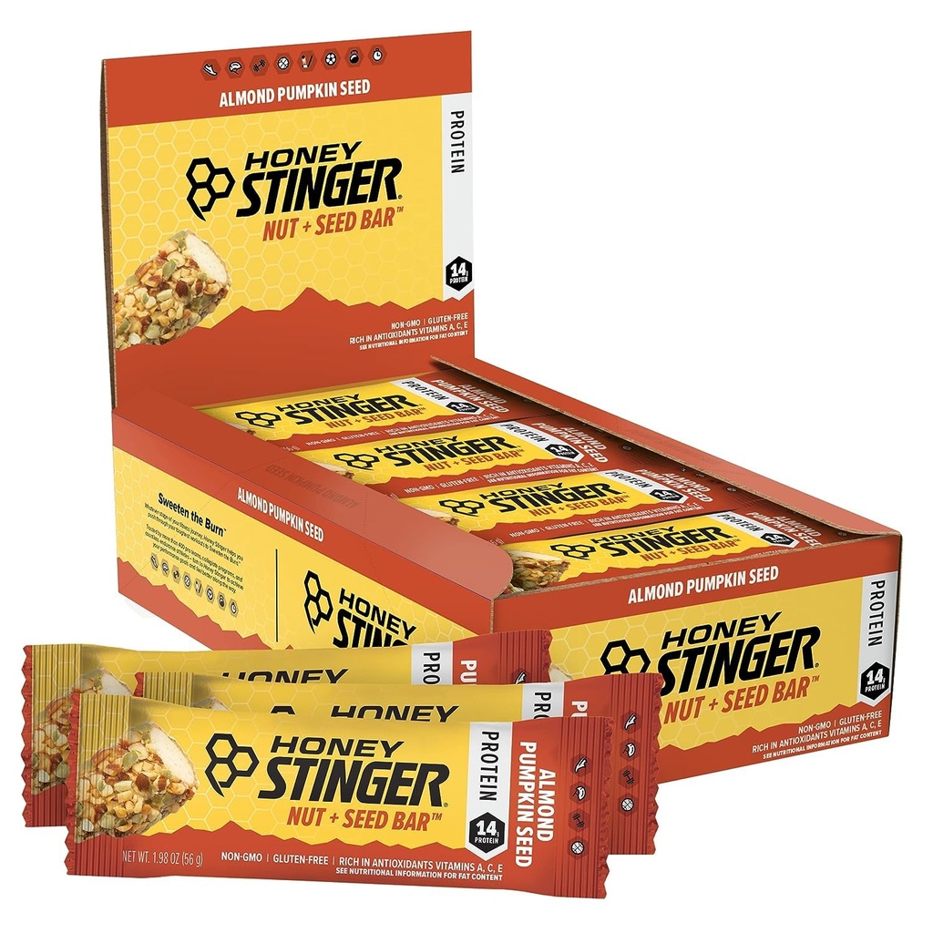 Honey Stinger Nut +种子酒吧,杏仁南瓜种子,蛋白质包装食品用于锻炼,耐力,性能和恢复,运动营养小吃酒吧用于家庭与健身,后工作,盒装12