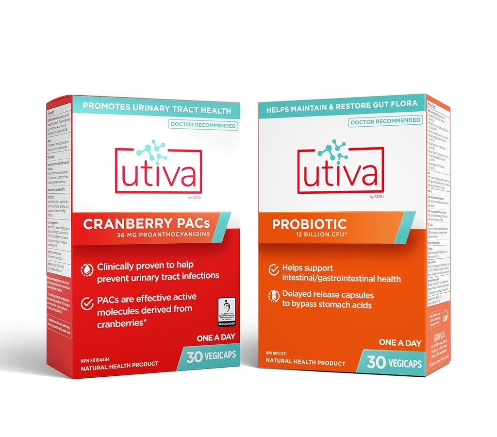 10 % Bundle Utiva 36 PAC Power Bundle + 30天 + 30天 + Bundle 配有36mg 可溶性 Cranberry PACs (DMAC/A2) 和 30B CPU Probiotive Powers (乳房杆菌和草原杆菌) + 本地制造.