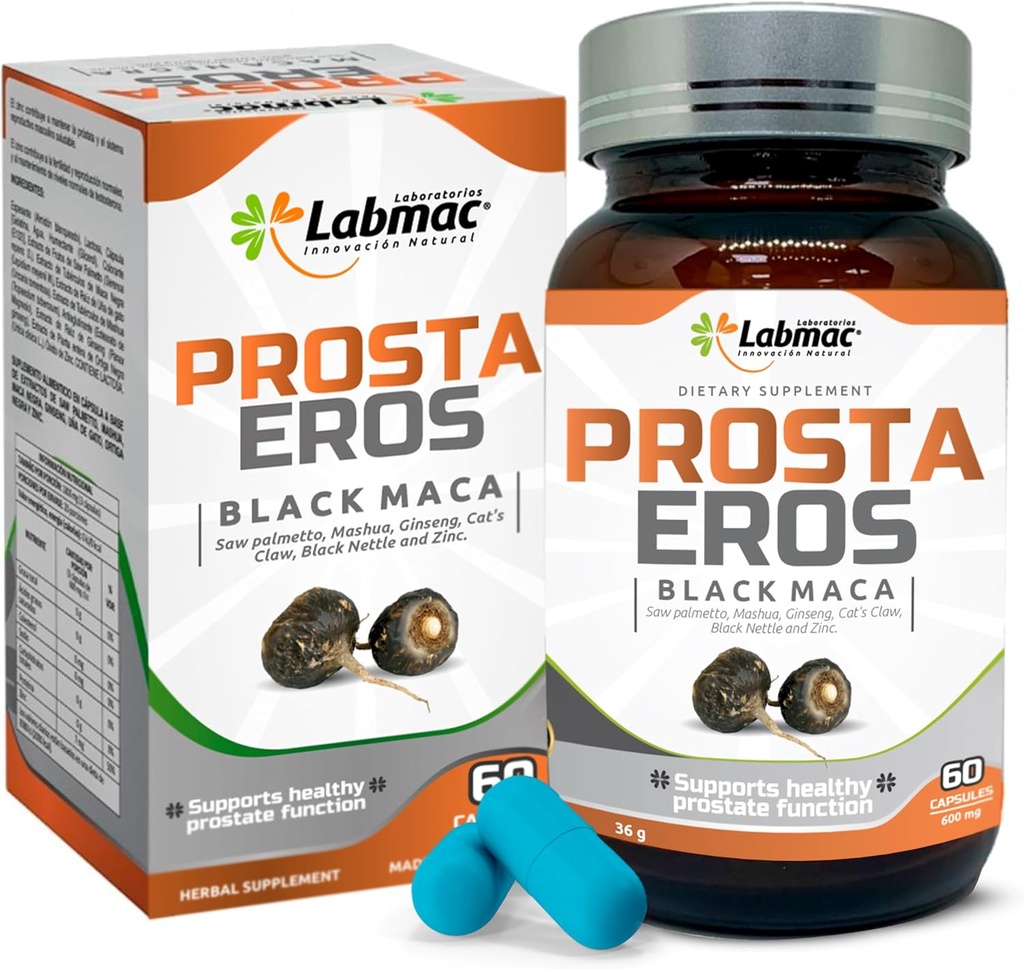 ProstaEros-前列腺支持补编 - 7 Natural Infedients - Black Maca, Saw Palmetto, Mashua, Cat's Claw, Gingseg, Black Nettle and Zinc. Capsules 60 Counter (Pack of 1) (英语).