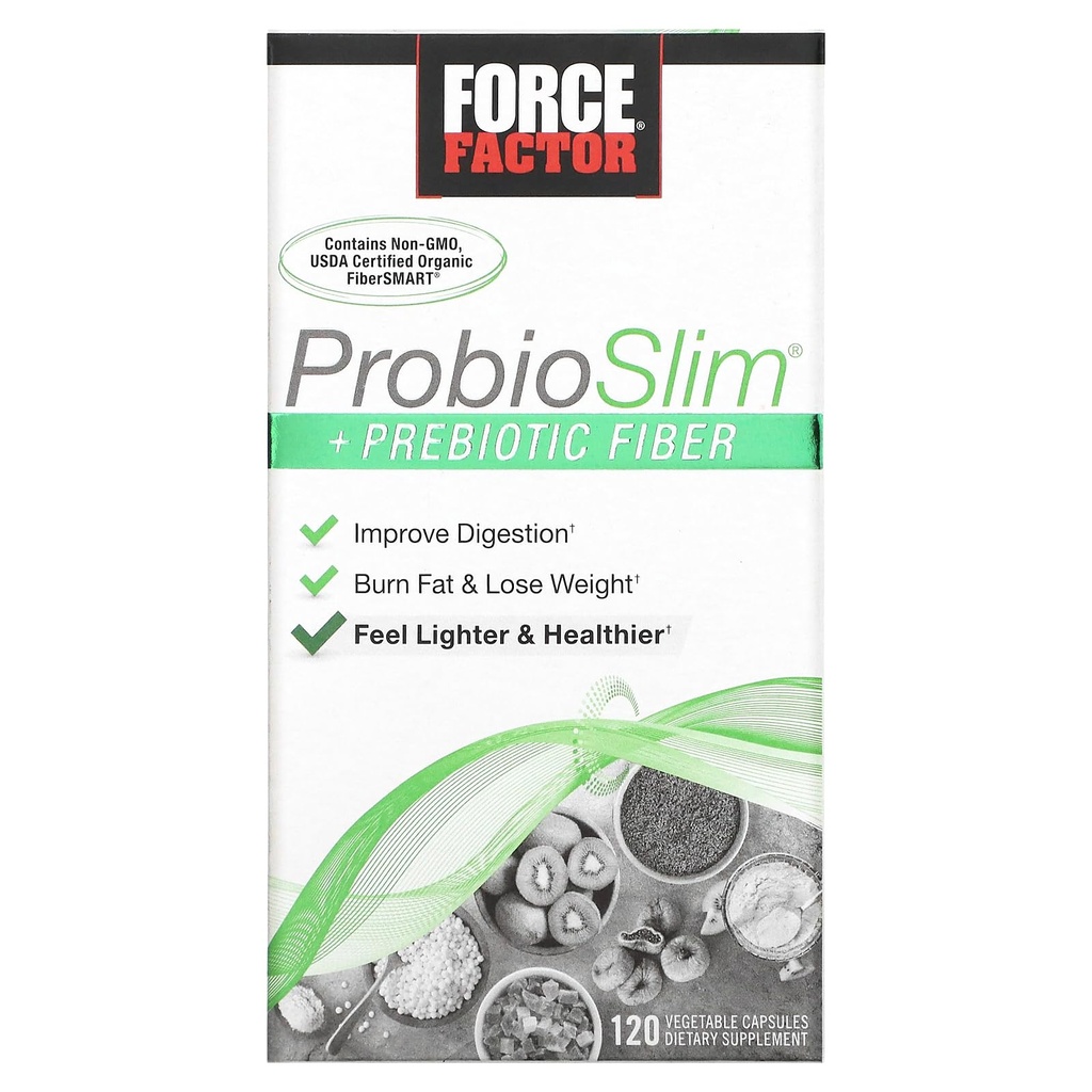 强制因子 ProbioSlim + 男女生前纤维体重损失补充剂,配有绿色茶叶提取剂和Psyllium Husk Fiber,120卡普尔