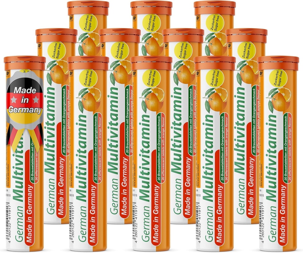T&D 德国Multvitamin 10 维生素 - 240 Vegan 饮料 Effervescent 药片 - 橙色火焰 - 德国制造