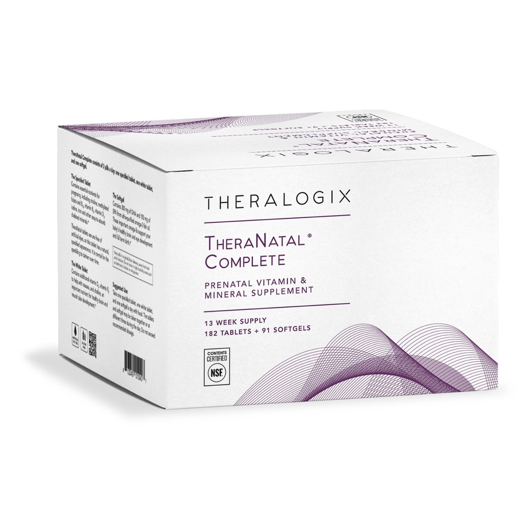 Theralogix TheraNatal 完整的产前维生素补充剂 - 91天供应 - 配有DHA,维生素D3,Folate,碘,Choline,铁,维生素B6 & More - NSF认证 - 182片 & 91软胶