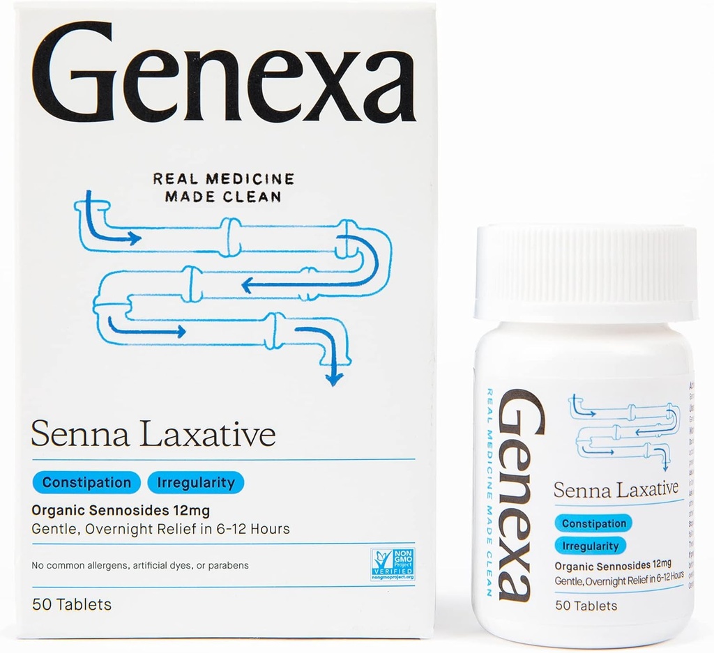 Genexa Senna Laxative 片 QQ不规范与便秘救济 有效热潮,过夜的Laxative QQ Free of Talc QQ 认证有机与非GMO QQ50 片
