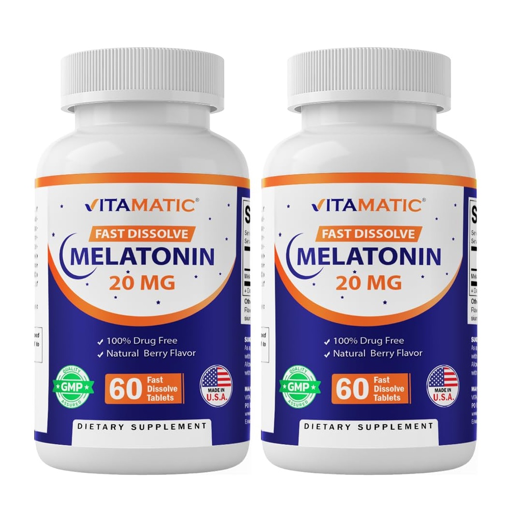维他命2-Pack 高Potency Melatonin 20 mg – 60 快速溶解片 总快速动作睡眠支持 – 天然贝瑞 Flavor → 蔬菜