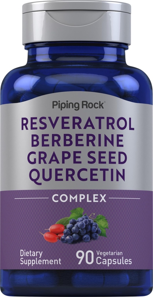 Piping Rock Resveratrol Berberine Grape 种子 & Quercetin 综合体 → 90 Capsules → Vegetarian, Non-GMO, 和 Gluten 免费补编