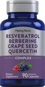 Piping Rock Resveratrol Berberine Grape 种子 & Quercetin 综合体 → 90 Capsules → Vegetarian, Non-GMO, 和 Gluten 免费补编