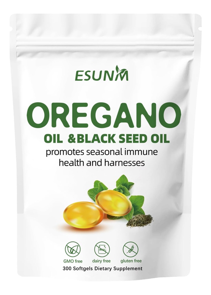 Oregano Softgels, Oregano Oil with Black Seed Oil 促进季节性免疫健康与健康, Oregano Oil Supples, Non-GMO, Gluten Free, 300 Softgel Capsules 饮食补充