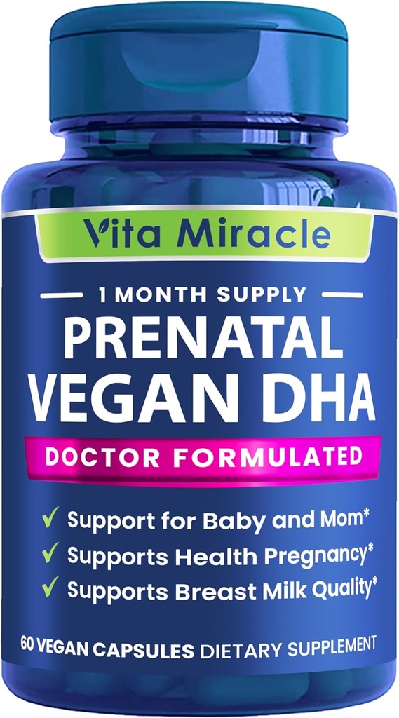 产前DHA补充剂 - Vegan 800mg DHADA Plant 基于Omega 3 - 最佳母亲和婴儿健康 - 支持婴儿脑和眼发育 妇女产前无鱼油