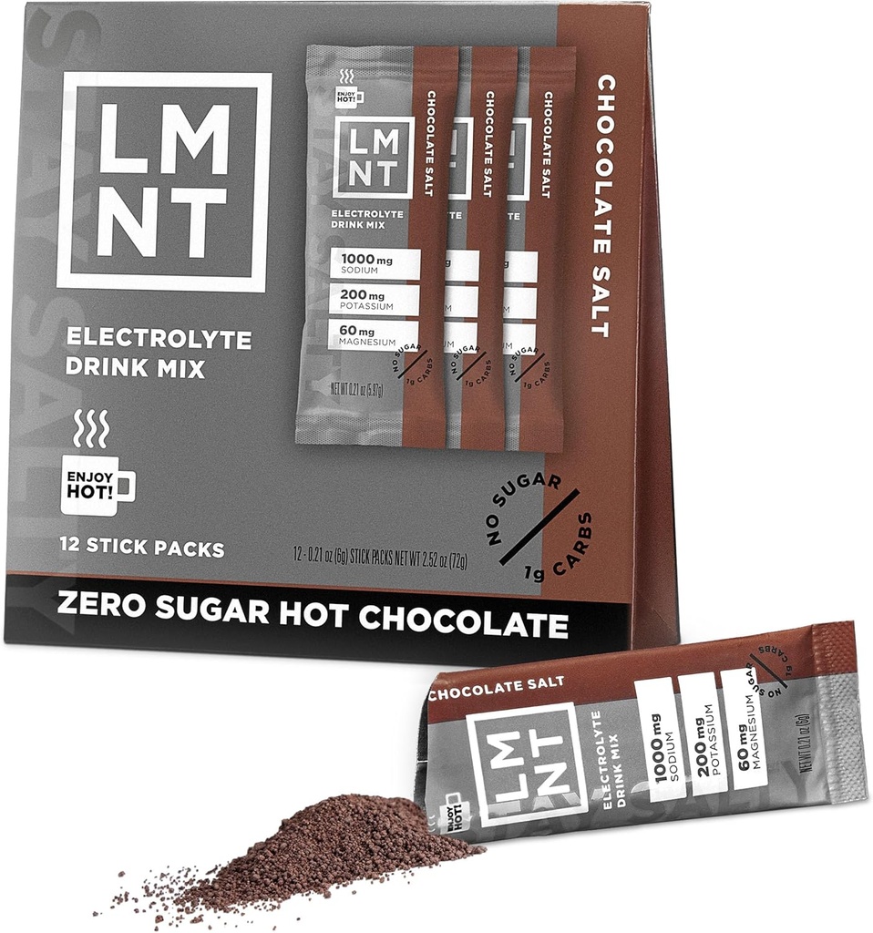 LMNT 零糖热巧克力或咖啡混合剂 - 巧克力盐 - 饮料 混合剂 - 12 Count