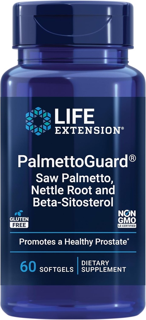 PalmettoGuard – Saw Palmetto, Nettle Root和Beta-Sitosterol, 支持健康前列腺功能和Hormone代谢, Saw Palmetto 160 mg for Men, Gluten Free, 非GMO, 60 软胶