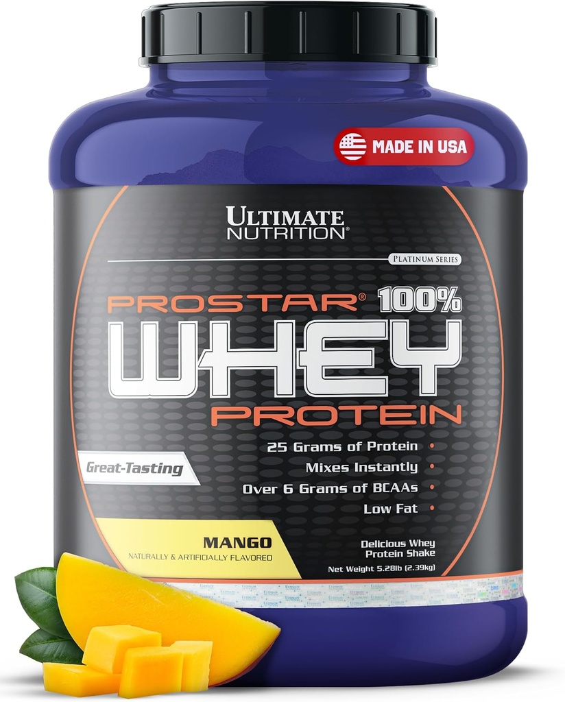 终极营养 Prostar Whey蛋白粉溶液 芒果 - 低碳化物 高蛋白粉摇动促进肌肉增益和复苏 - 低钠,低脂肪 & Keto 友好 - 5.28磅 Tub