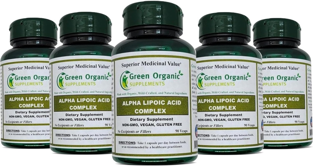 绿色有机补充物的Alpha Lipoic酸复合物,ALA, 90 V Caps Alpha Lipoic Acid Capsules (Pack of 5)