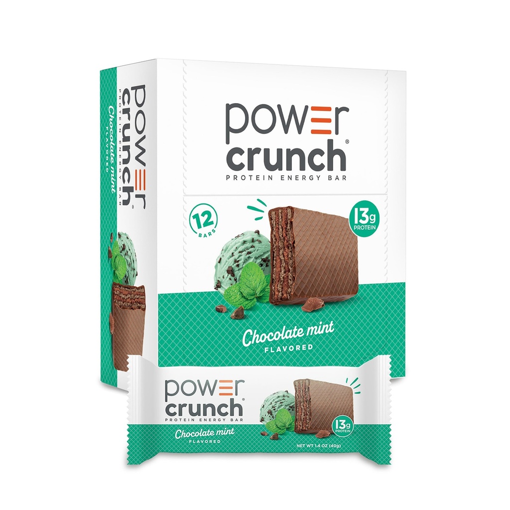 Power Crunch 蛋白质 Wafer Bars, 高蛋白小吃 美味味,巧克力薄荷, 1.4 Ounce( 12个伯爵)
