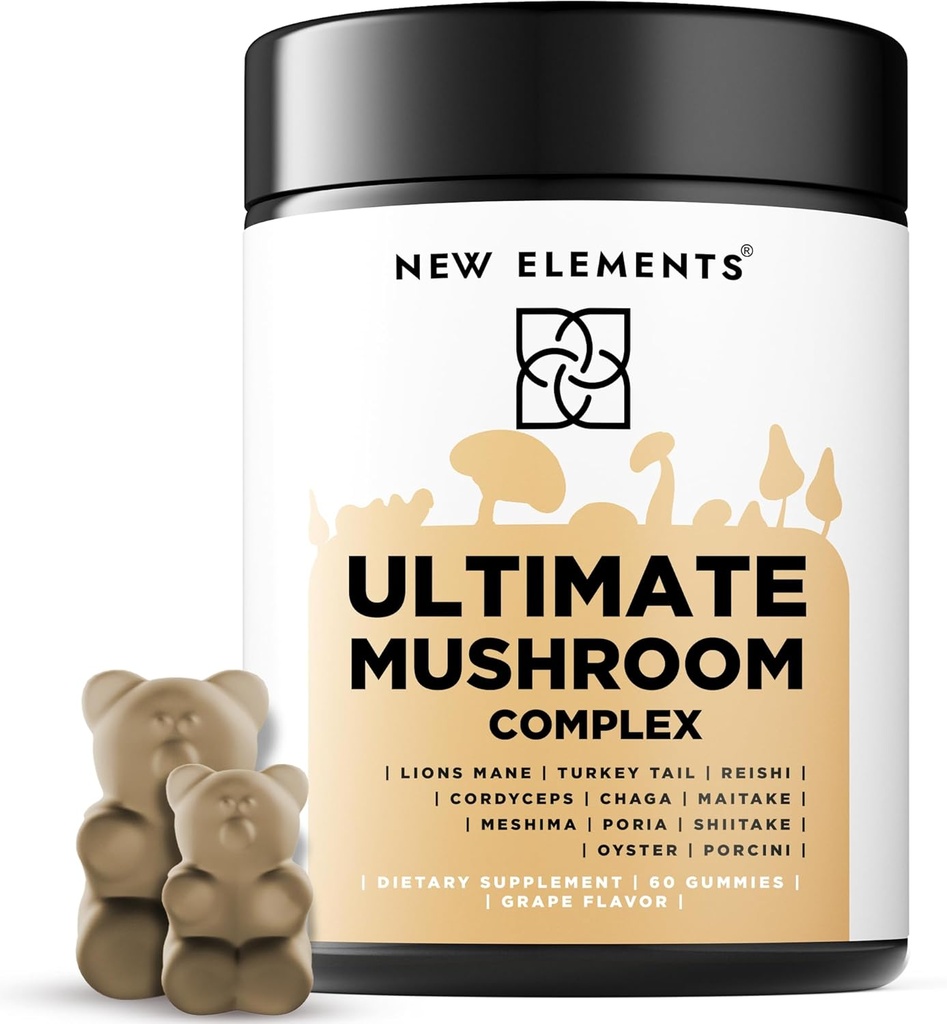蘑菇超级巨星 - 蘑菇补充型 Gummys | Lion's Mane | Turkey Tail | Reidyceps | Cordyceps | Caga  Mai Maitake | Meshima | Poria | Shitake | Oyster | Porcini | Vegan | Non-GMO | Gluten-free