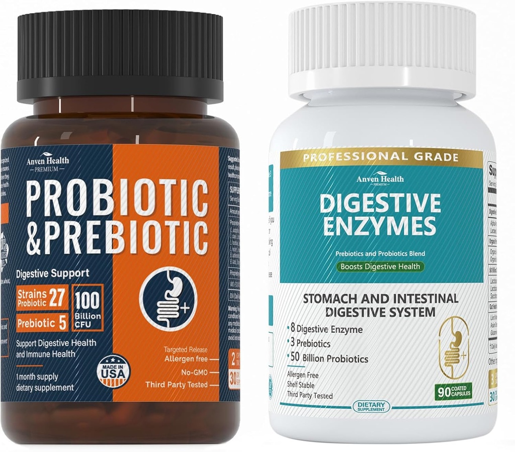 总的Gut健康促进包:消化酶+100亿个用于男女的Probiocts-Bloating、消化救济和免疫支持