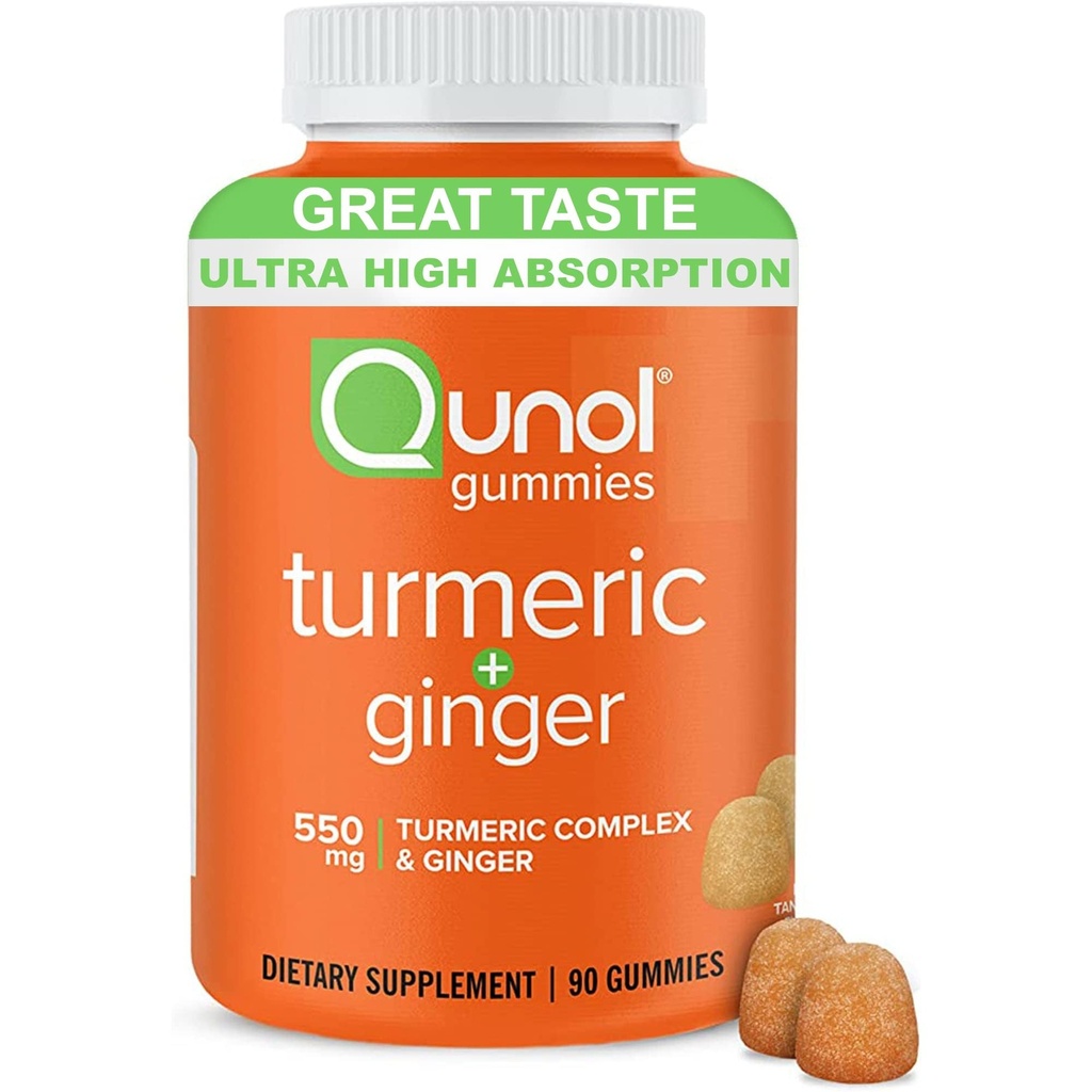 Qunol Turmeric和Ginger Gummys - 与超高吸收、90名Vegan伯爵和Gluten Free Gummys的联合支持补编