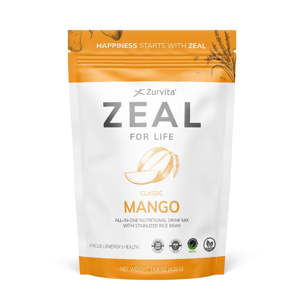 Zurvita Zeal for Life Wellness 饮水 混合剂 - 芒果火焰 - 格卢滕-无格鲁滕,维冈,配有Biotin,维生素B12,C,D,E,铁,镁 - 30 services (420g)
