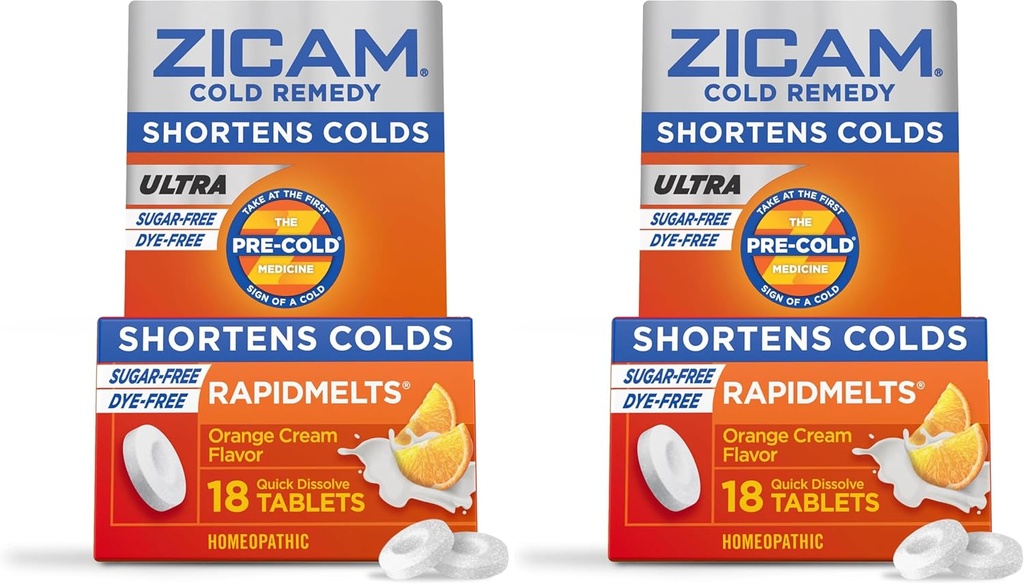 Zicam 超冷补救锌 快速熔炉 橙色 Cream Flavor 顺势疗法 冷短药 短冷期 糖无糖 无丁酸 18 Counter (Pack of 2)