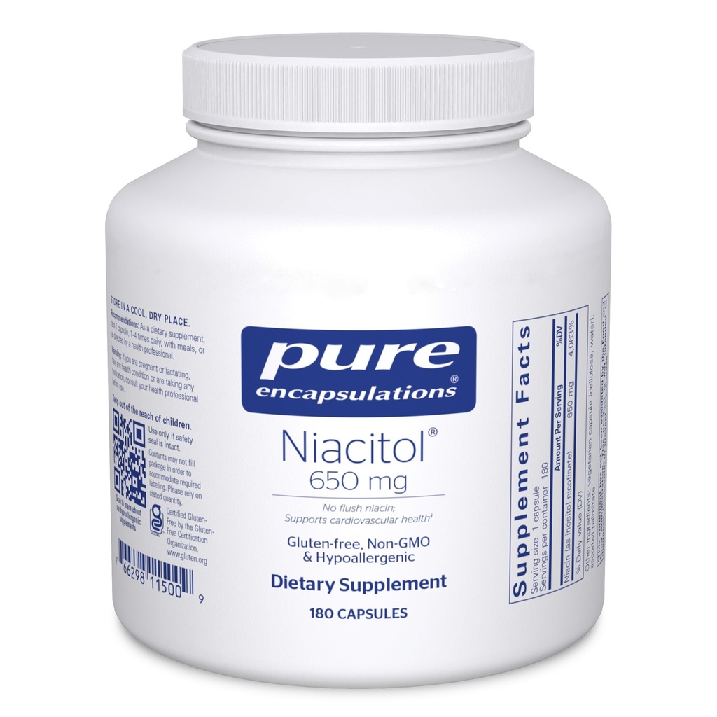 纯封装 Niacitol 650 mg → 假封装 NO-Flush Niacin 支持文摘、Hormone合成 和 组织 → 180 Capsules