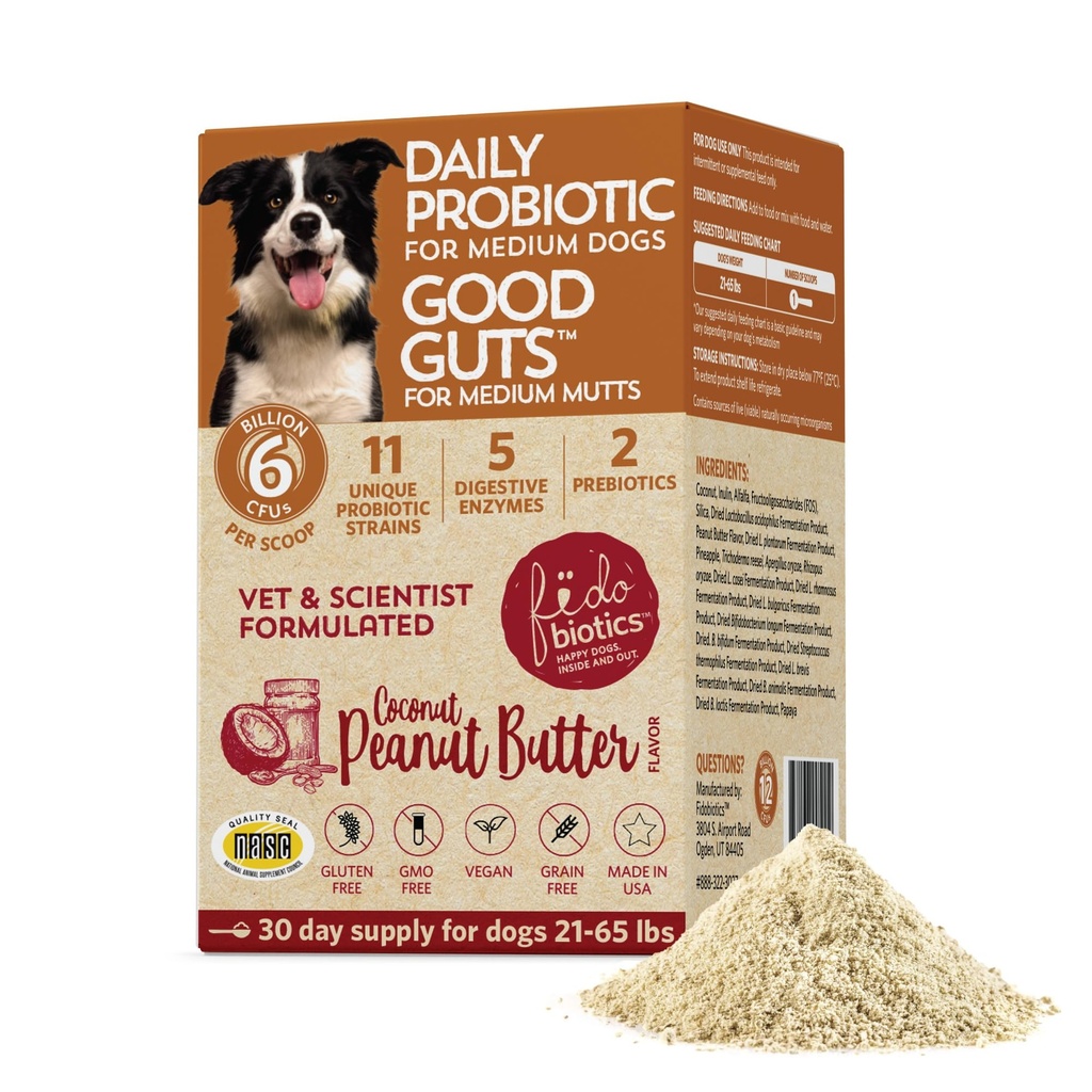 养狗的中乳头的好Guts、6亿CFU、11个Strains、5个消化酶、2个Prebios、养狗的消化Gut健康、成人和小狗的Probios补充(30天)