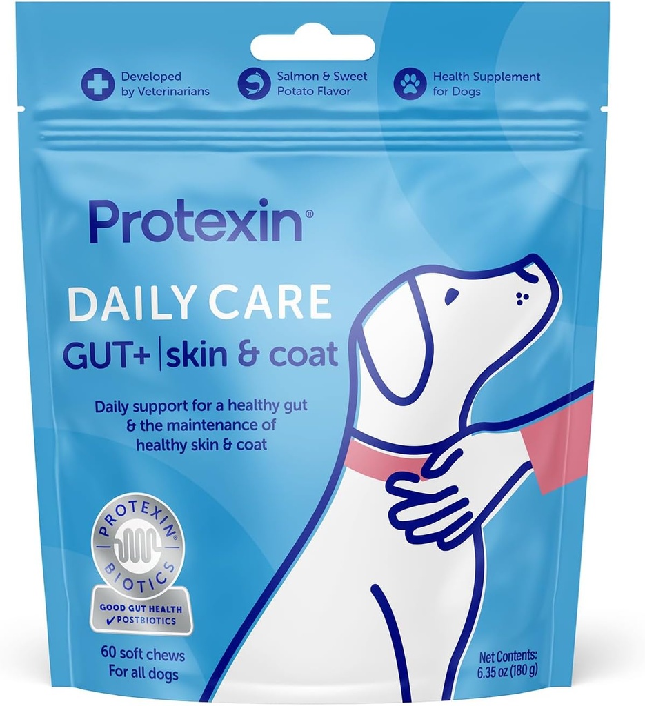 Protexin Daily Care Gut+ Skin & Coat → 60 Dog Chews, Samon and Sweet Potato Flavor Dog 补充 → 狗的亲生药物,狗的后生药物
