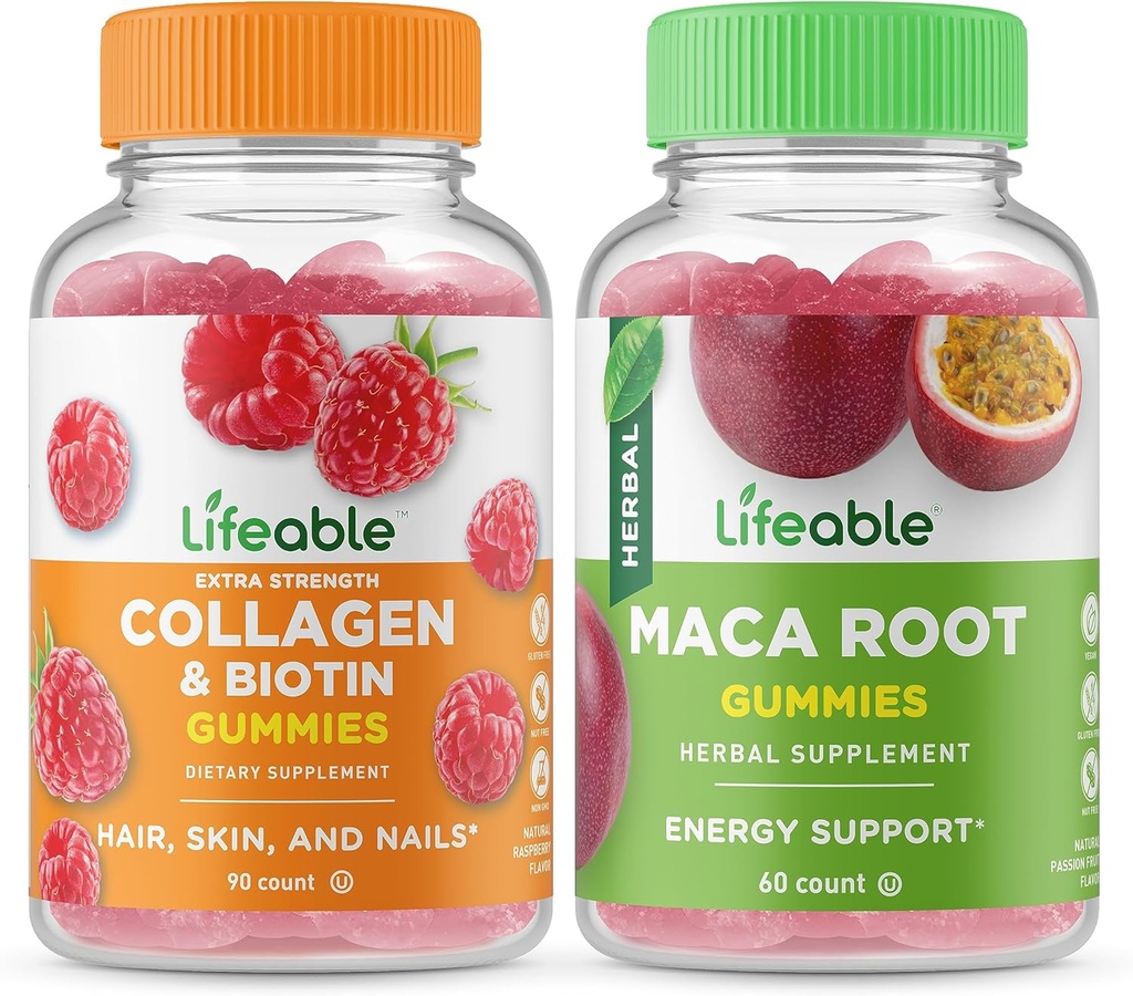 活性Collagen & Biotin + Moringa Leaf, Gummys Bundle - 大品尝,维生素补充,Gluten Free, GMO Free, Chewable Gummy (英语).