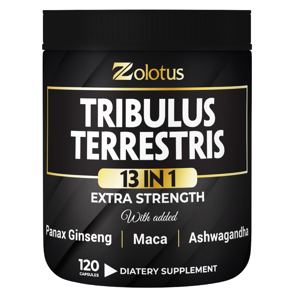 Zolotus 13in1 Tribulus Terrestris Capsules with Maca, Horny Goat Weed, Panax Ginseng, Saw Palmetto, Tongkat Ali, Shilajit & More - Energy, Stamina 补充 男子和妇女 -- -- 120个伯爵